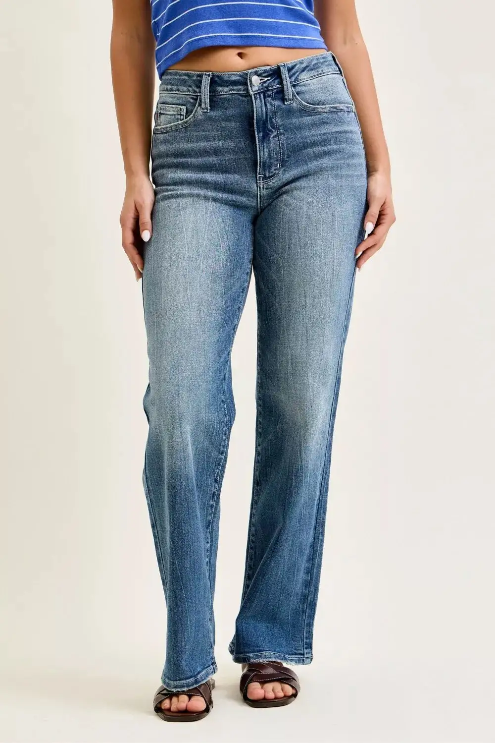 Mid Rise Straight Leg Denim Jeans