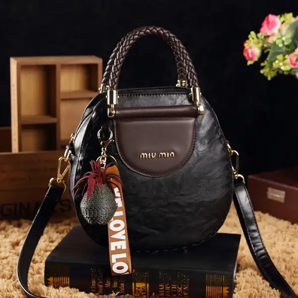 Genuine Leather Round Box Crossbody Bag