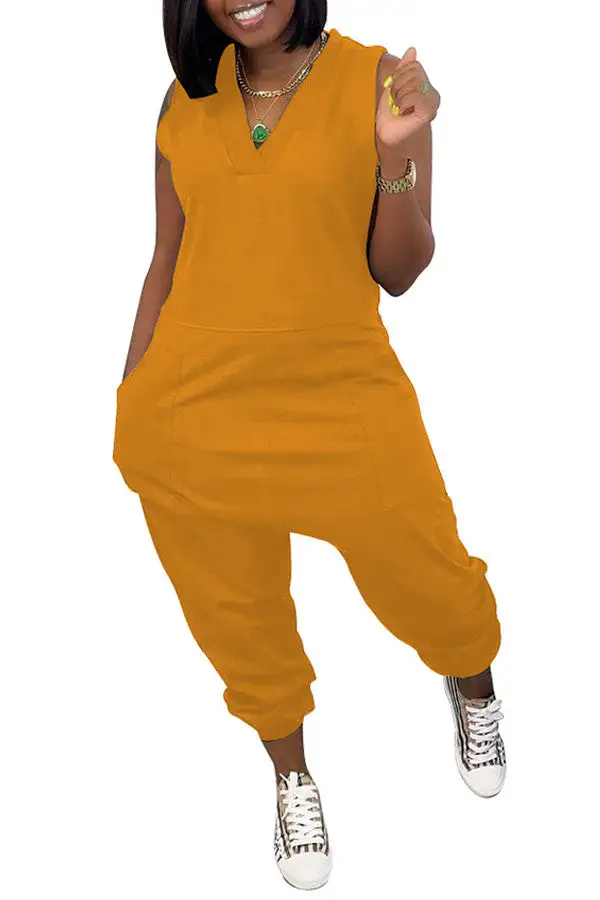 V Neck Pocket Jumpsuit