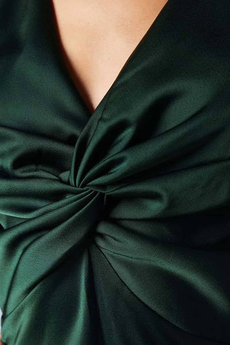 Casual Style Satin Twist Front Angel Sleeve Dress