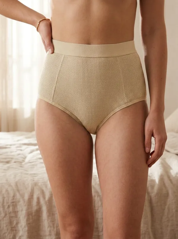 Women's Cozy Home Waffle Knit Sage Green High-Waisted Panties