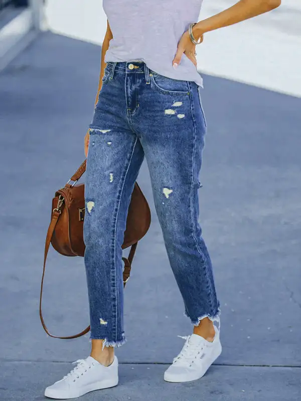 Skinny Elastic Waist Washed Denim Jeans