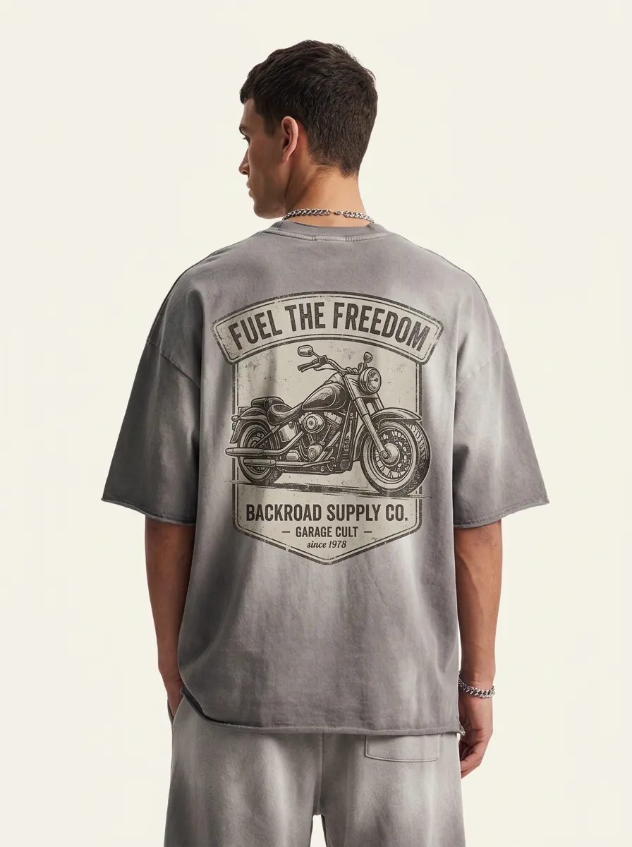 Men's Biker Motorcycle Fuel The Freedom Printed T-shirt