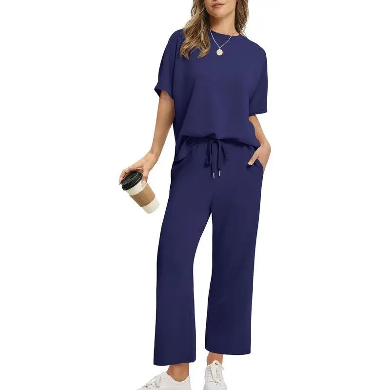 Women's two-piece summer set: Loose wide-leg shorts and casual top
