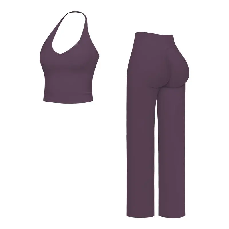 🔥Direct Factory Price - Women's Plain Crop Cami Top & Flare Leg Pants Sports Set