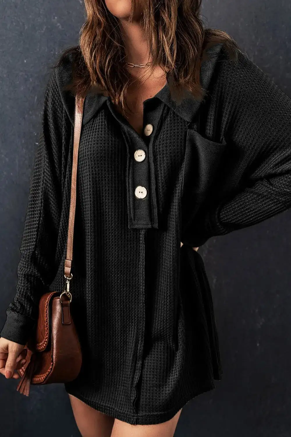 Knit Waffle Button Front Sweater Dress
