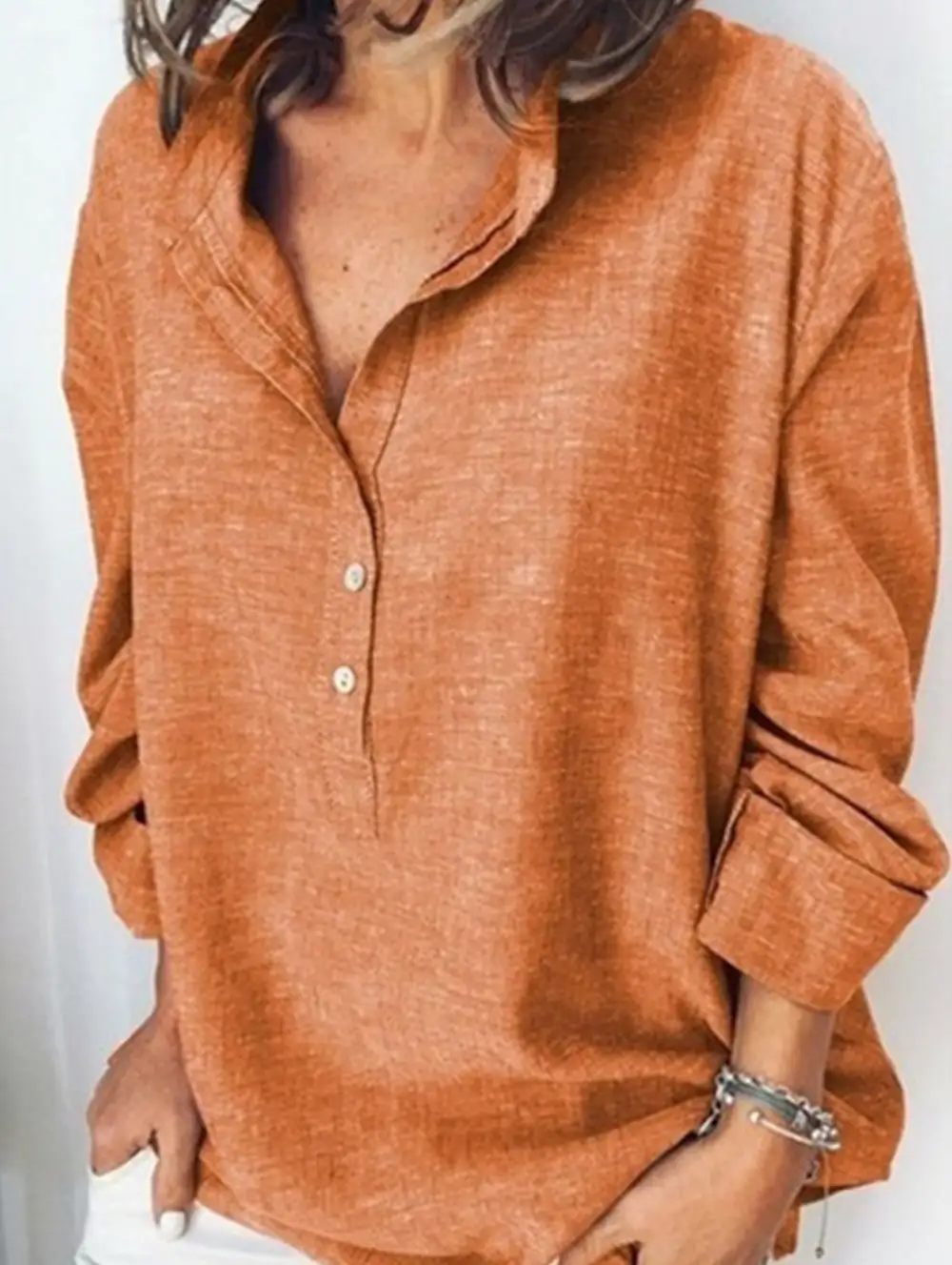 Button Detail Loose Long-Sleeved Shirt