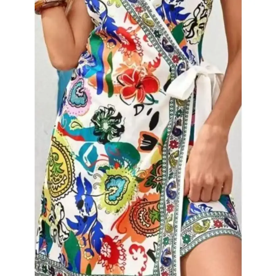 Print Spaghetti Strap Wrap Mini Dress