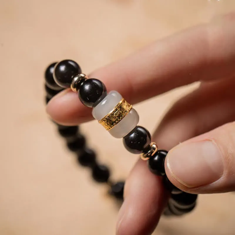 Obsidian Jade Padme Hum Couple Bracelet