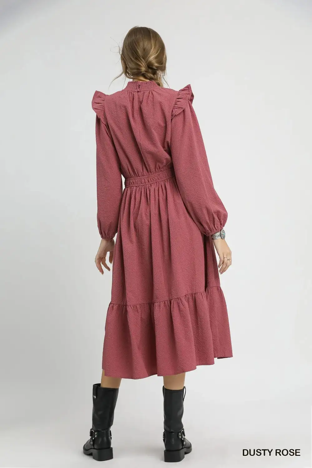Balanced Detail Ruffle Midi Dress