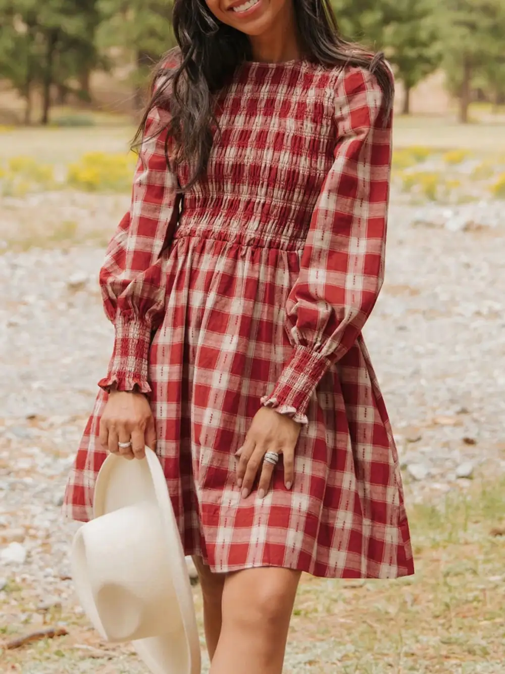 Plaid Printed Smocked Mini Dress