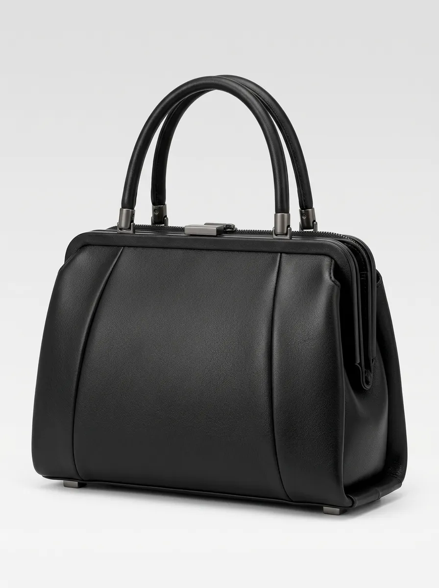 Women's Practical Style Black Handheld Satchel with Doctor Bag Silhouette