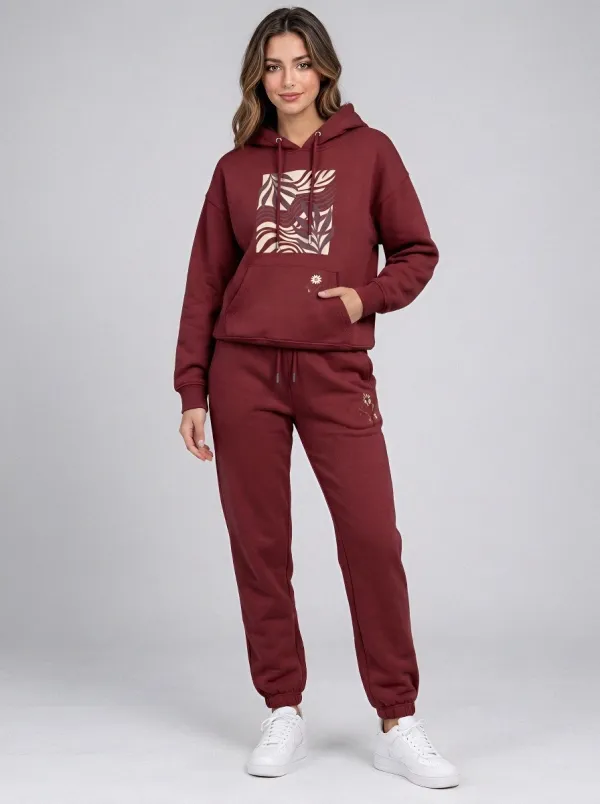 Women's Dusty Rose Cuffed Pants Solid Hoodie & Pants Set