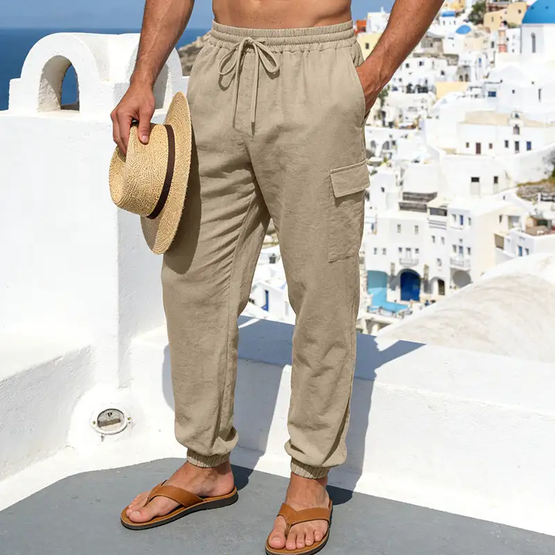 Men's Airy Linen Cargo Waistband Cargo Pants