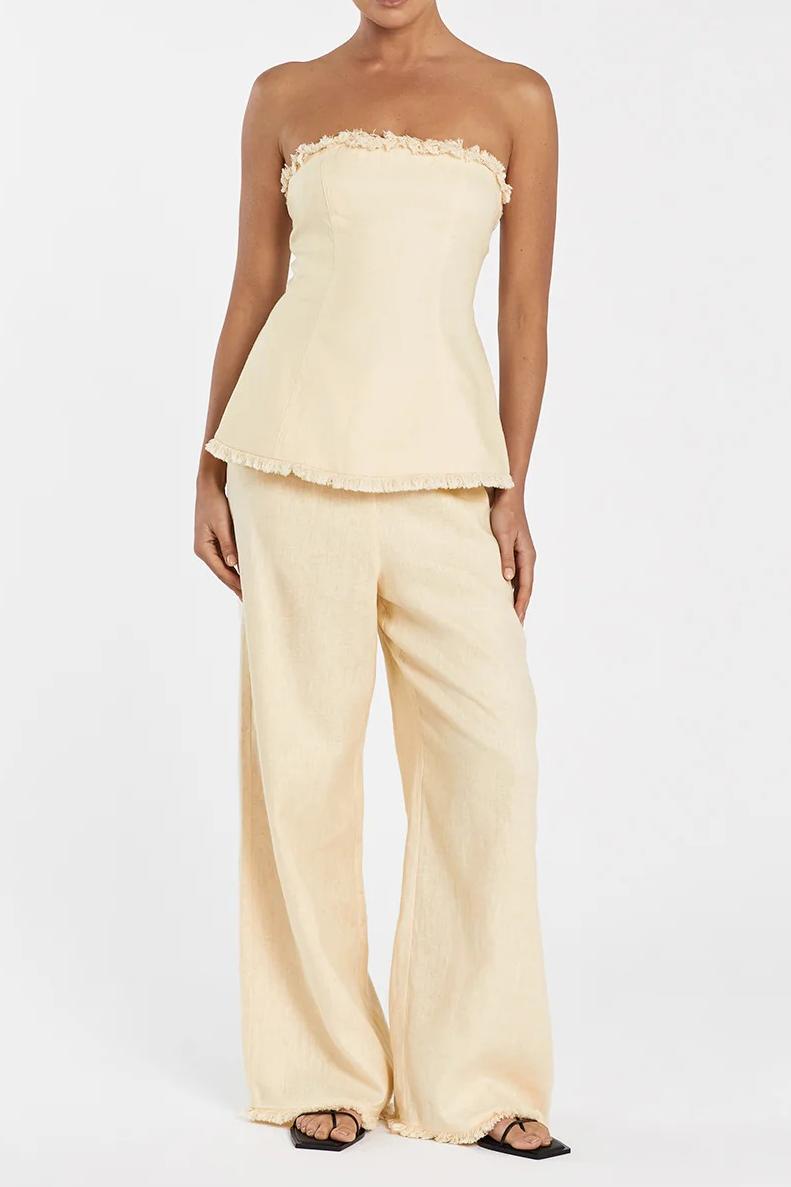 LEMON LINEN FRINGED PANT