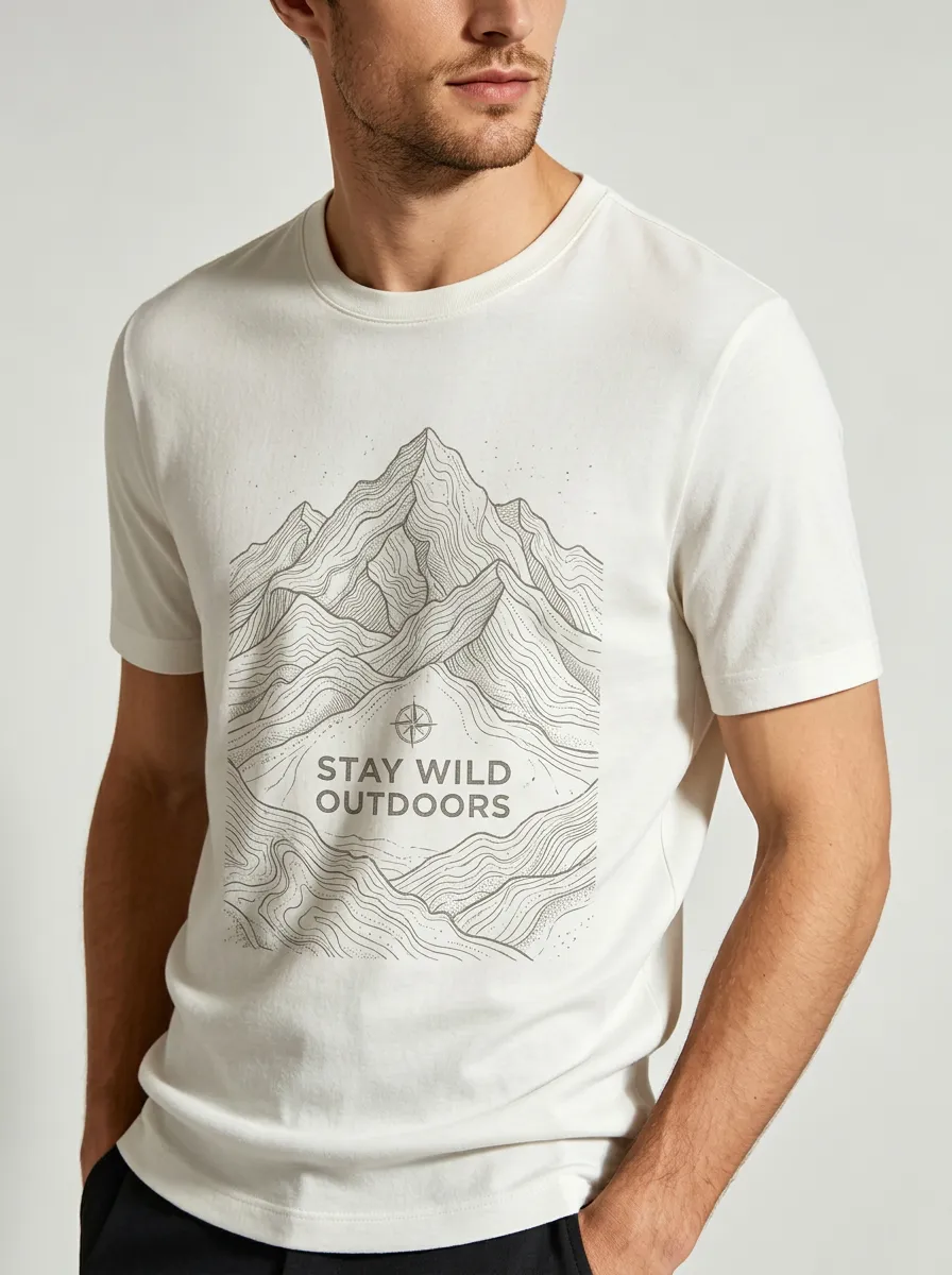 Men's Crewneck Mountain Route Outdoor Adventure Mountain Compass Graphic T-Shirt