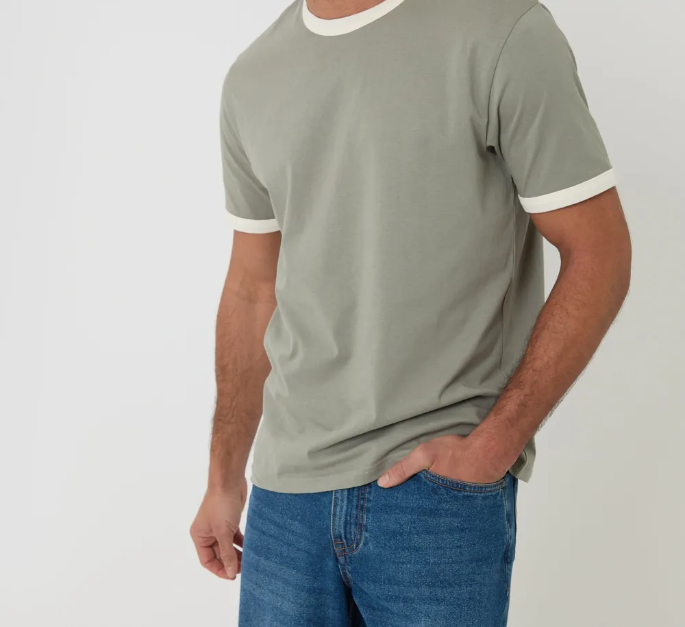 Men's Sage Green Cotton Ringer T-Shirt