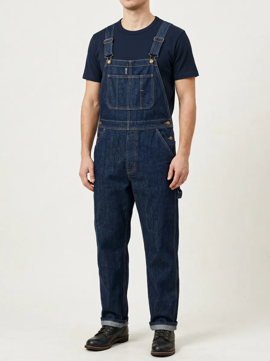 Men's Vintage Style Dark Denim Bib Overalls