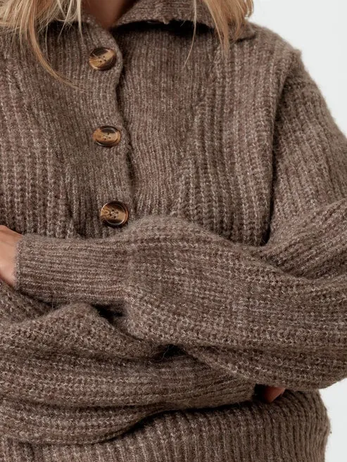 100% Wool Button-Up Neck Pullover Sweater