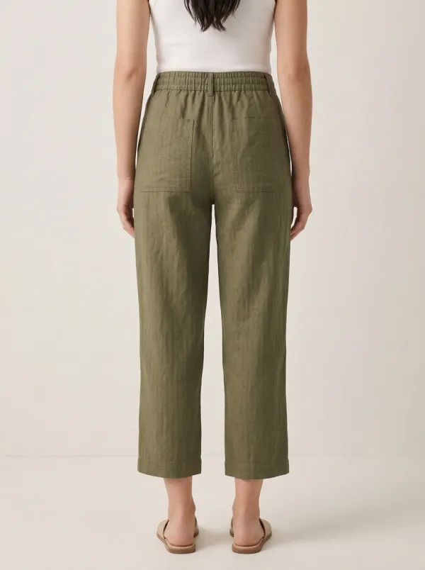 Comfort Drawstring Waist Linen Blend Activewear Women's Cropped Pants
