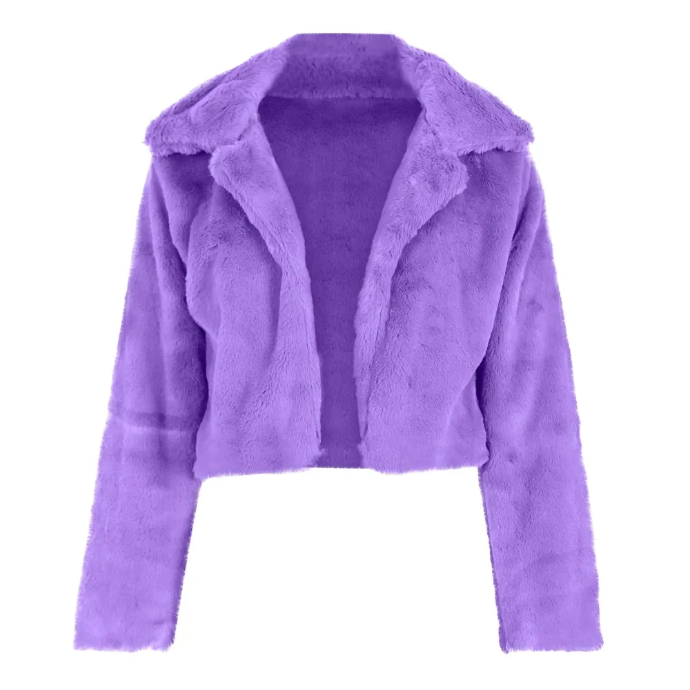 Z3-Purple Faux Fur Coat Women with Hood Cropped Bubble Coats Fleece Short Warm Jackets Plus Size Winter Coats for Women