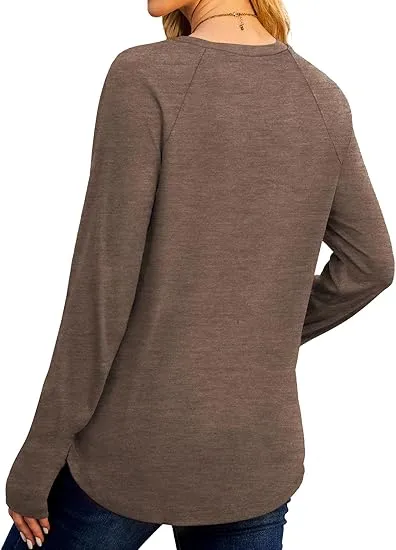 Womens Tunic Tops to Wear with Leggings Long Sleeve Thumb Hole Shirts Crew Neck Curved Hem