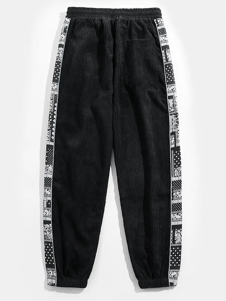 Corduroy Print Panel Pants