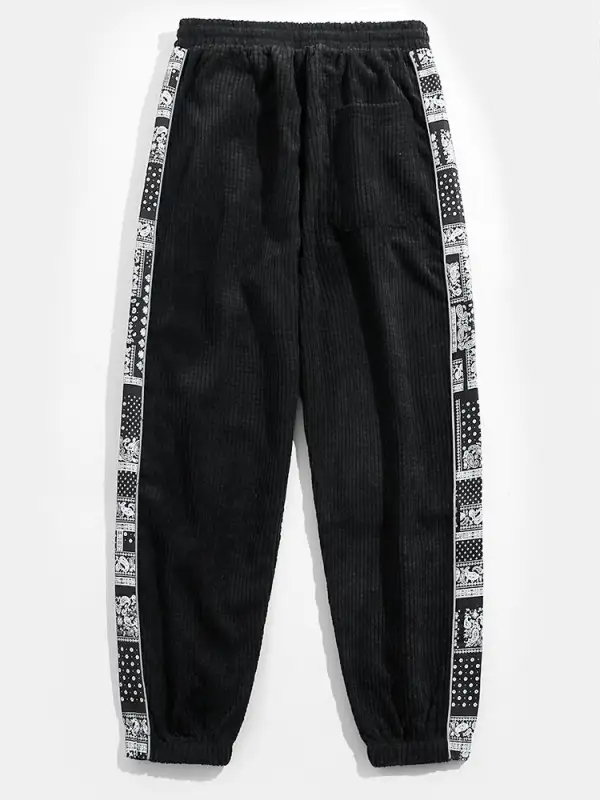 Corduroy Print Panel Pants
