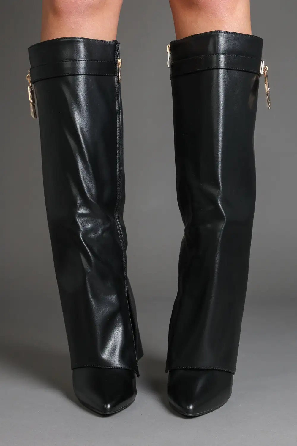 Slouch Fold-Over Padlock Detail Buckle Detail Knee High Boots