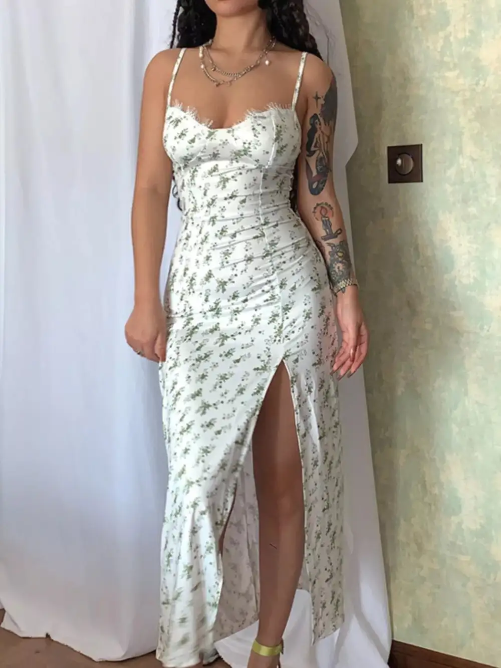 Floral Printed Lace Midi Dress