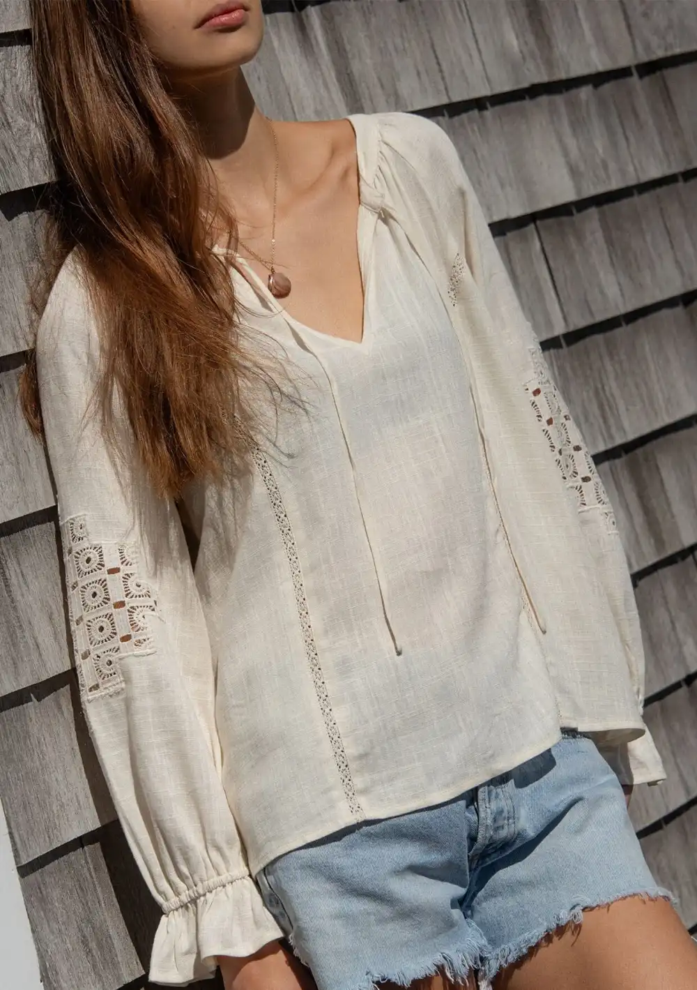 Embroidered Ruffle Sleeve Blouse