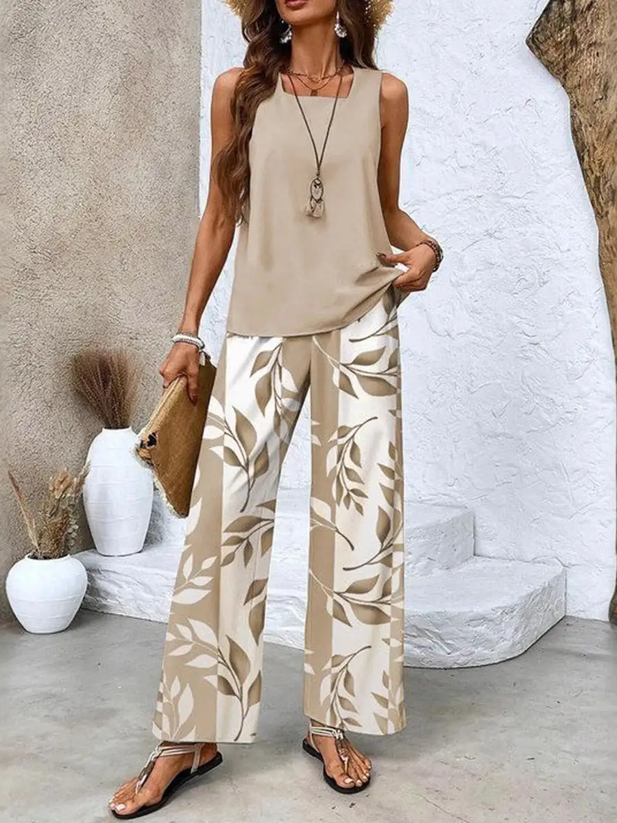 Relaxed Square Neck Vest And Pants Set