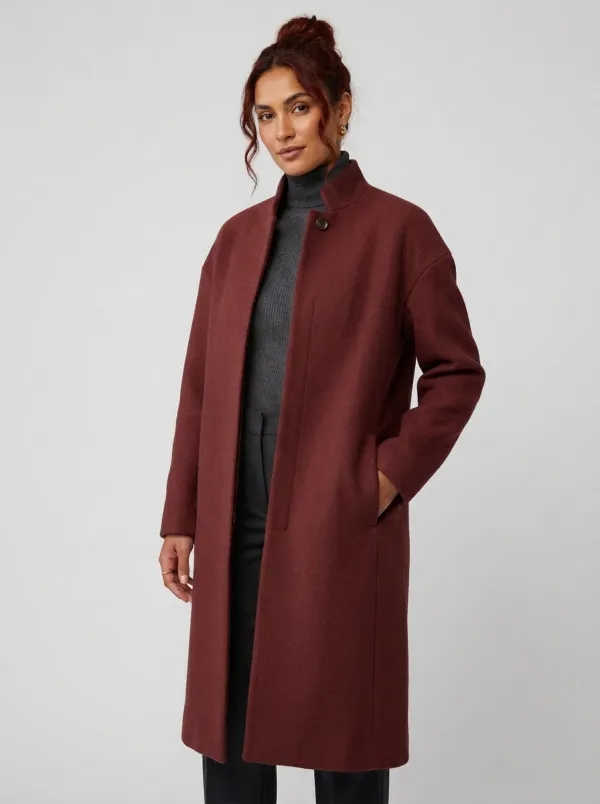 Women's Minimalist Camel Solid Wool Blend Overcoat