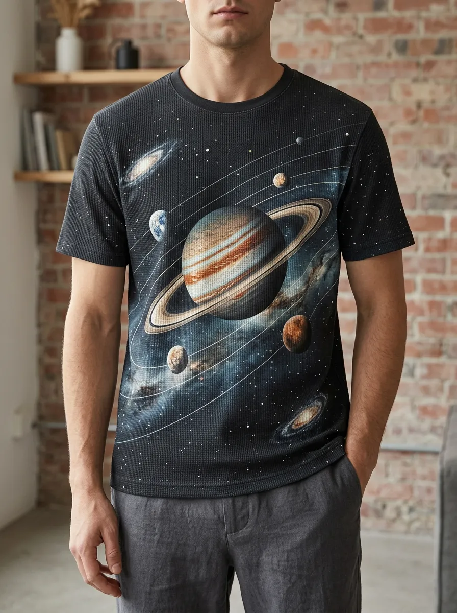 Men's Space Astronomy Lover Saturn Galaxy Crew Neck T-Shirt