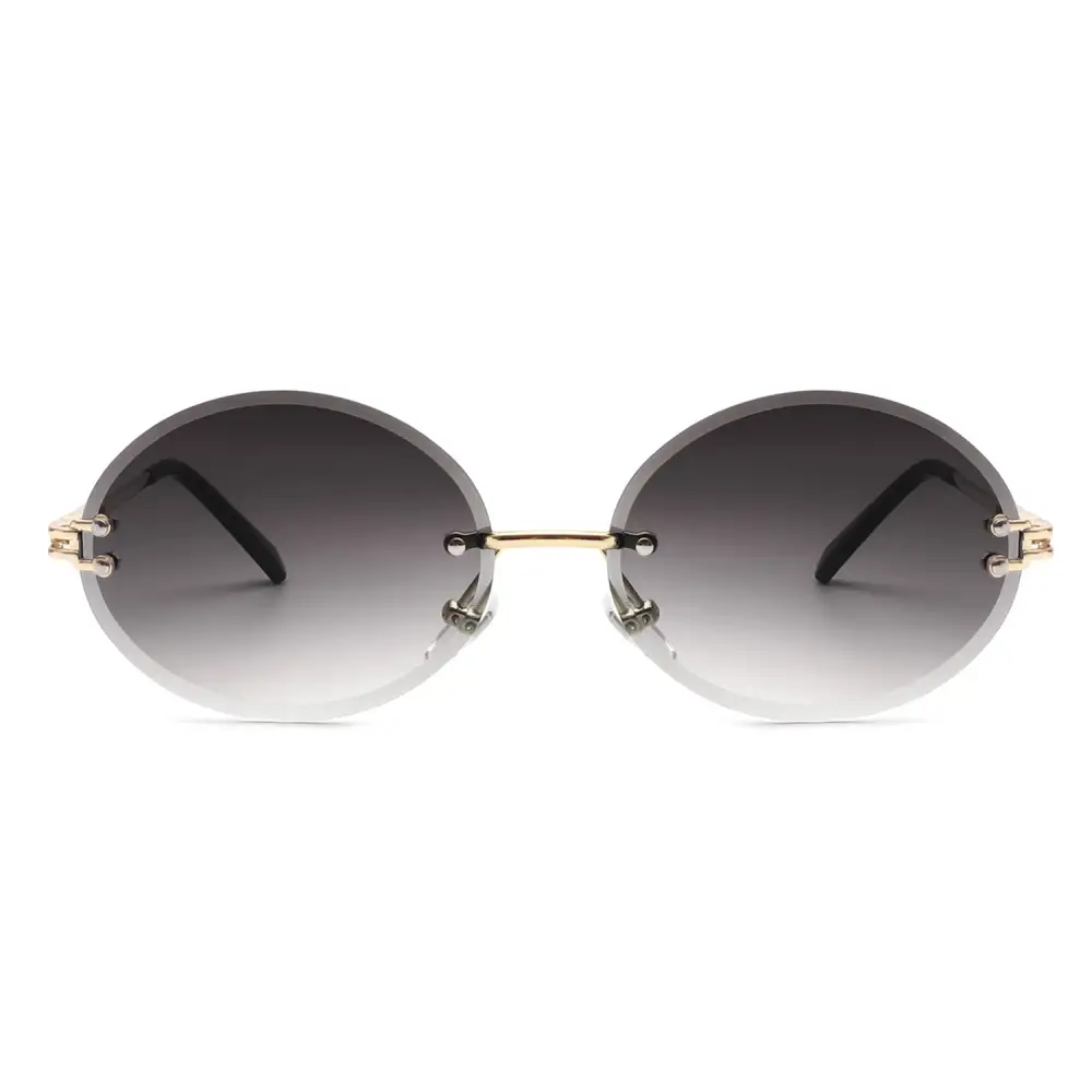 Round Oval Rimless Retro Circle Vintage Sunglasses