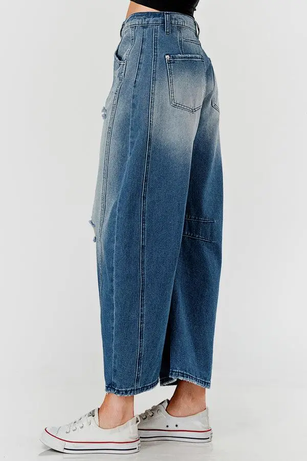 Mid Rise Barrel Denim Pants