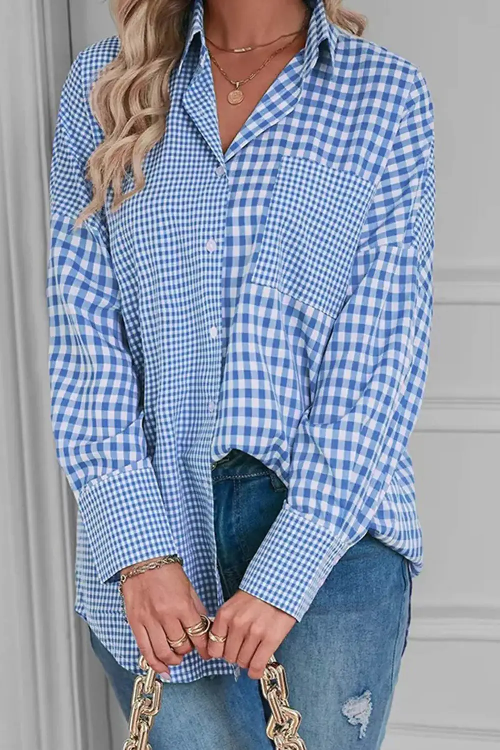 Plaid Patchwork Button Up Long Sleeve Shirt