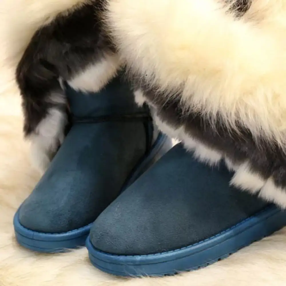 Fluffy Fur Cuff Round Toe Boots