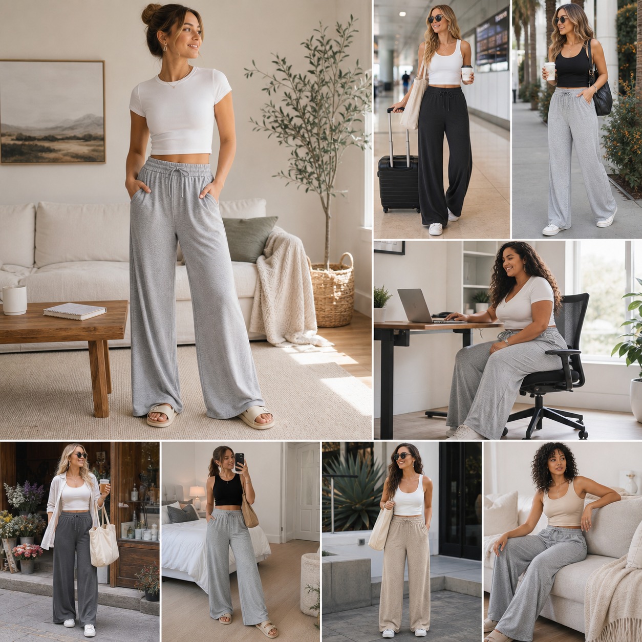 Women's High Waisted Drawstring Wide Leg Casual Pants lifestyle scenes