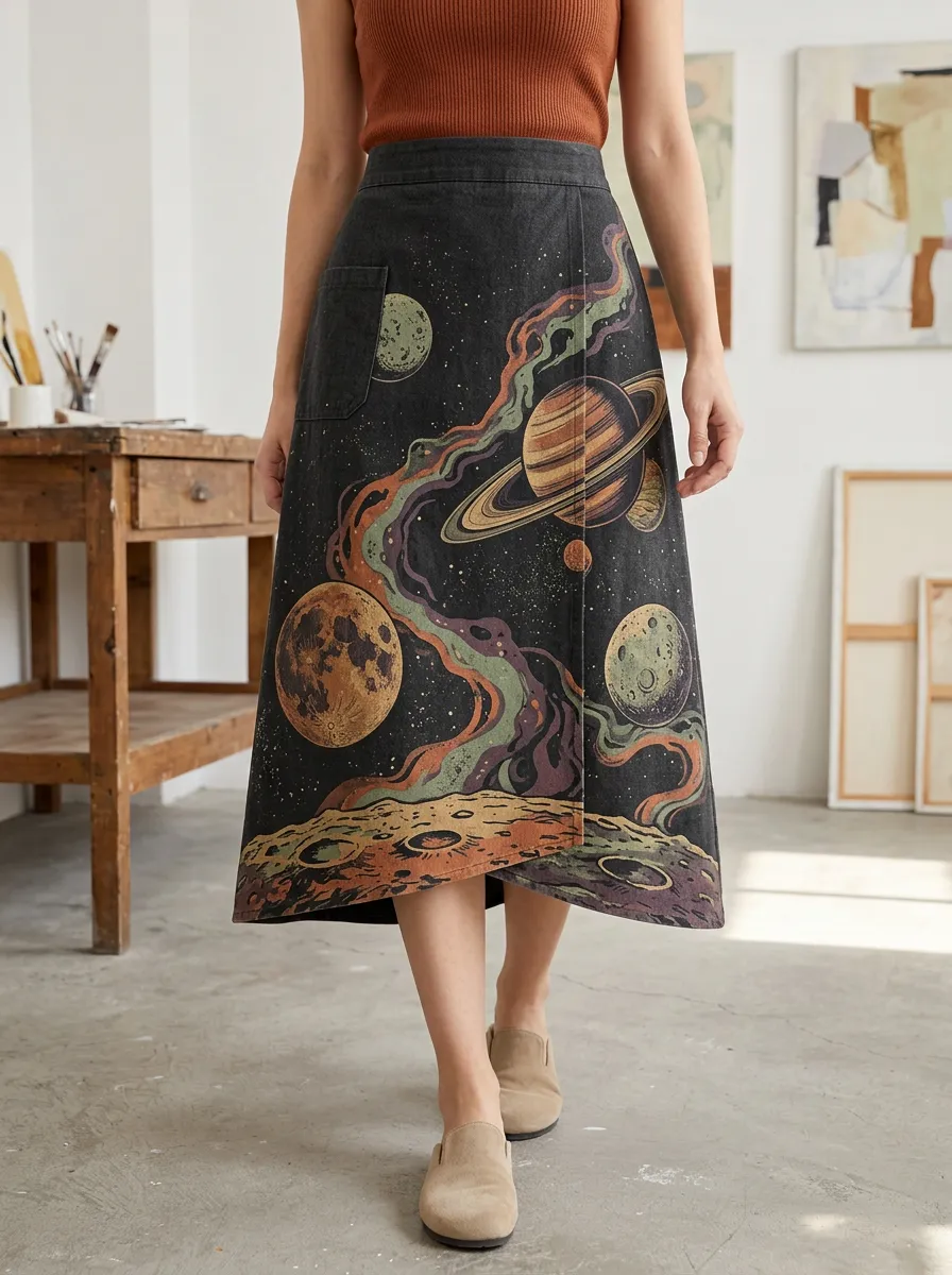 Women's Space Lover Planet Galaxy Printed Wrap Skirt