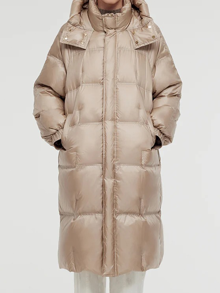 Rose Gold Unisex Hooded Long Goose Down Coat