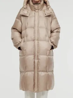 Rose Gold Unisex Hooded Long Goose Down Coat
