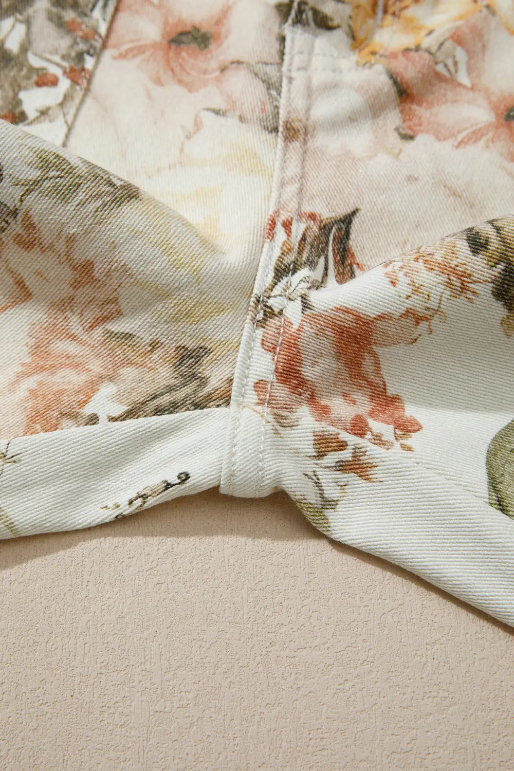 Beige Vintage Style Floral Print High Waist Wide Leg Jeans