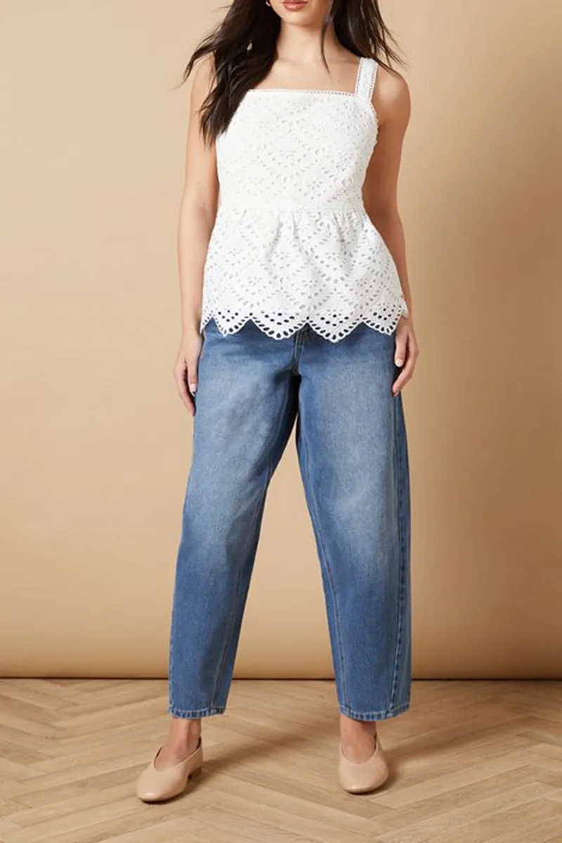 Casual Style Broderie Strappy Top