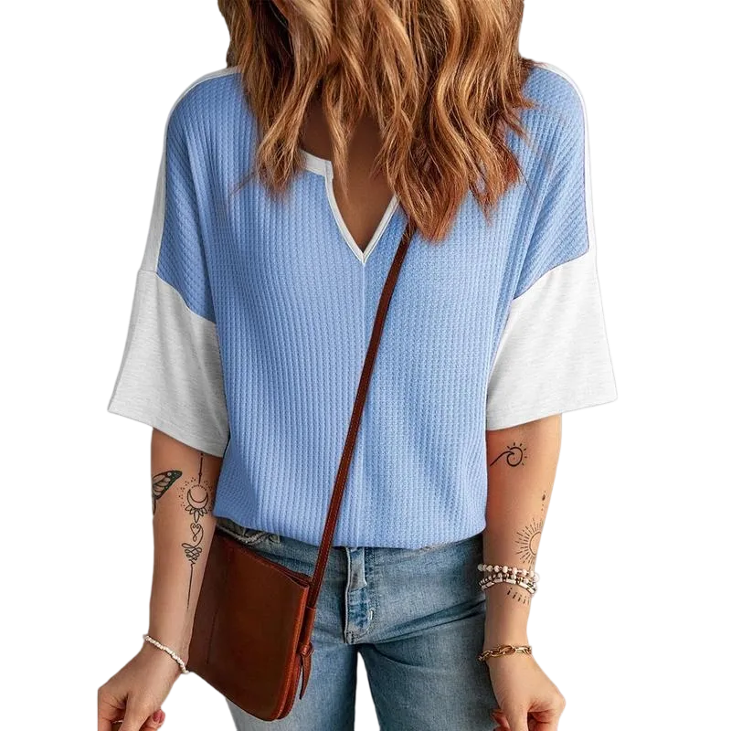 Women‘s Summer Tops Fashion 2025 Half Sleeve Waffle Knit Shirts