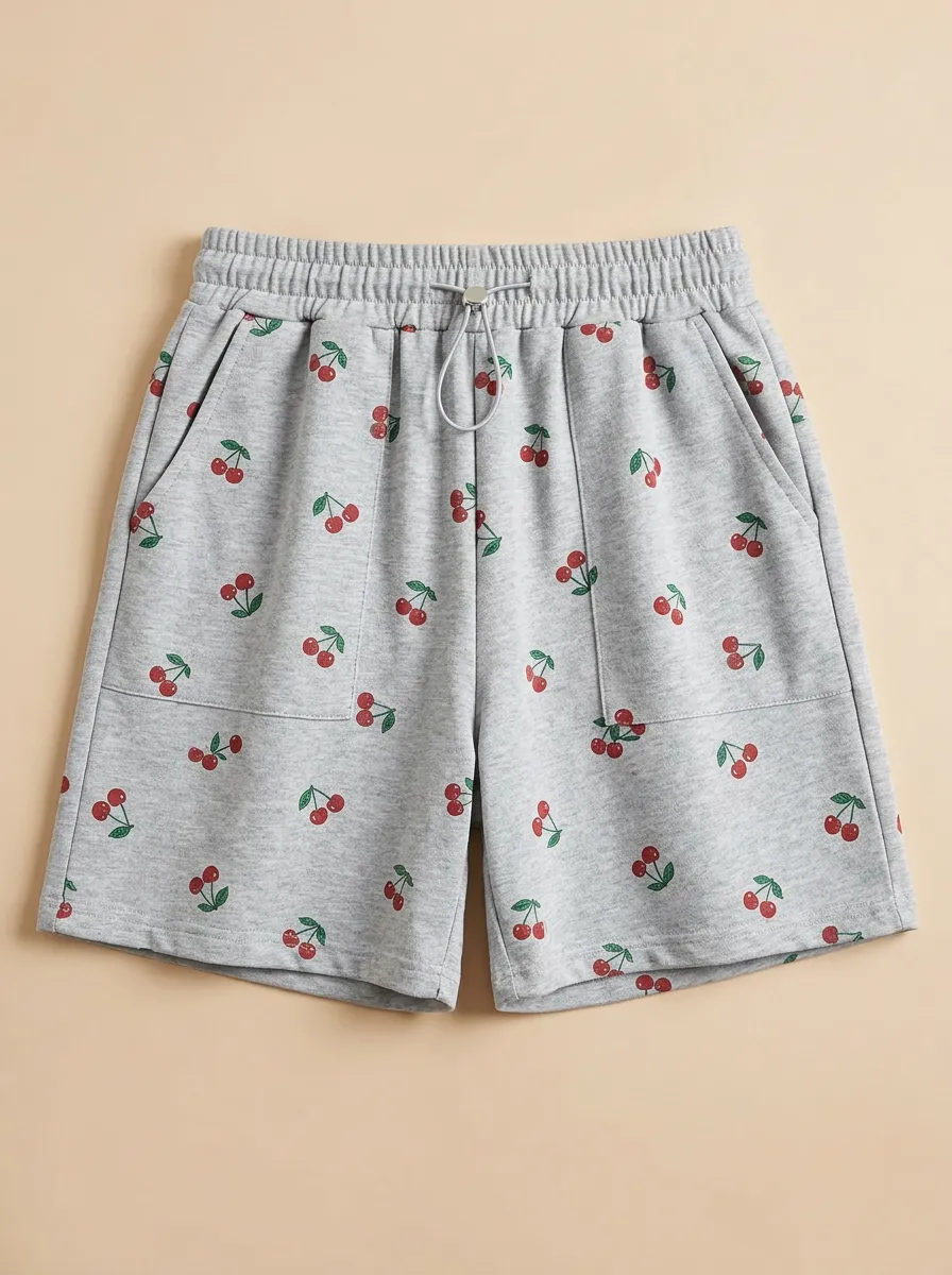 Women's Cherry Print Patch-Pocket Lounge Shorts