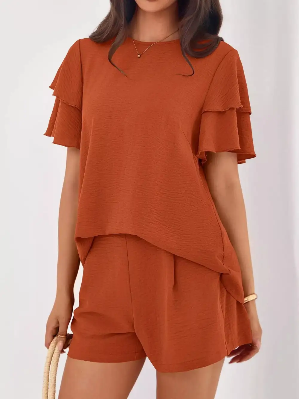 Ruffle Sleeve Top and Shorts Two-piece Set Everyday Look