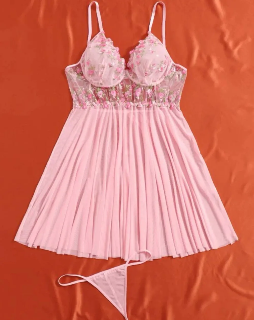 Delicate Embroidered Mesh Lingerie Set