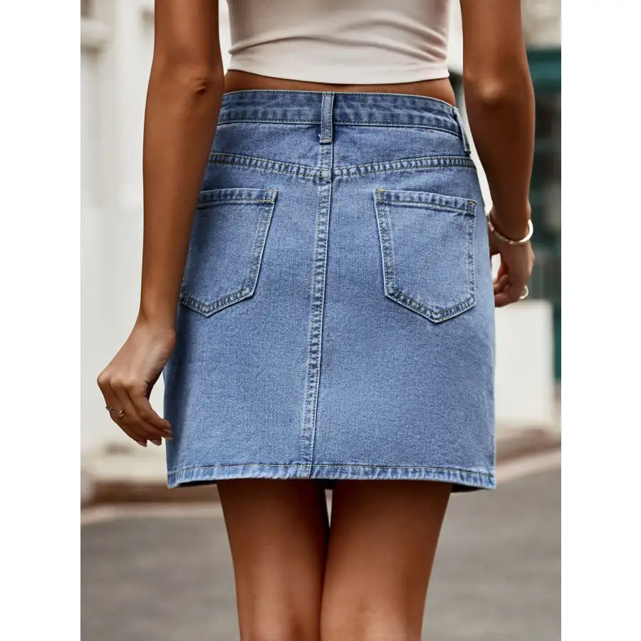 Pocketed High Waist Denim Skirt