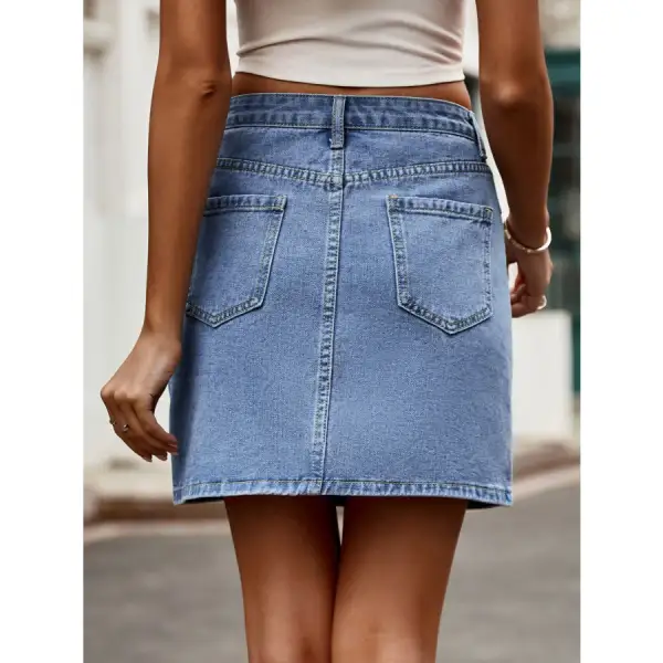 Pocketed High Waist Denim Skirt
